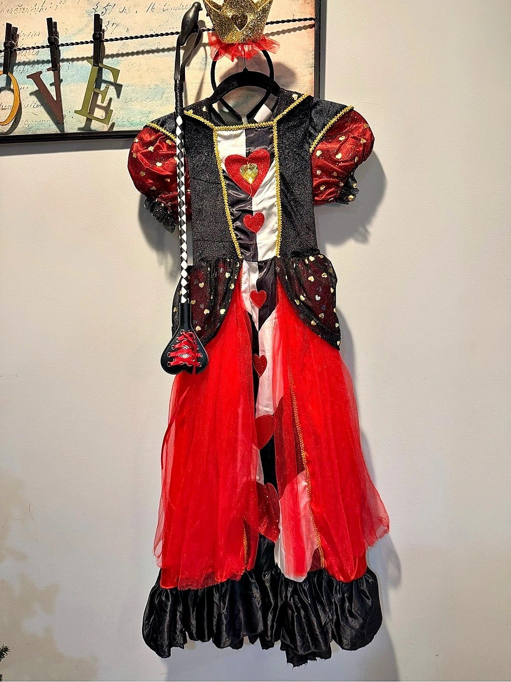 Spirit Halloween Queen of Hearts Costume Red & Black Like New